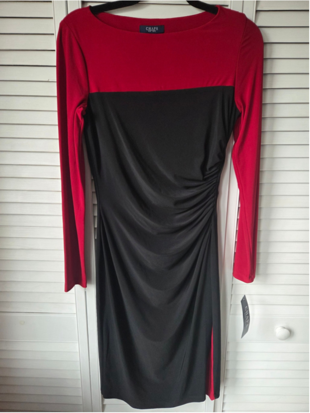 Women's Chaps Midi Dress Size S Black Red Colorblock Long Sleeve